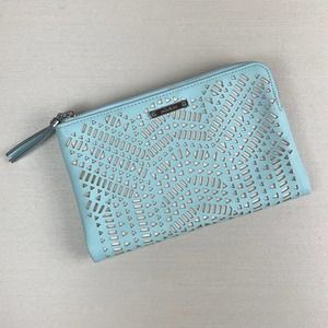 Stella & Dot Double Clutch Eyelet Cut Out Turquoise Purse Wallet